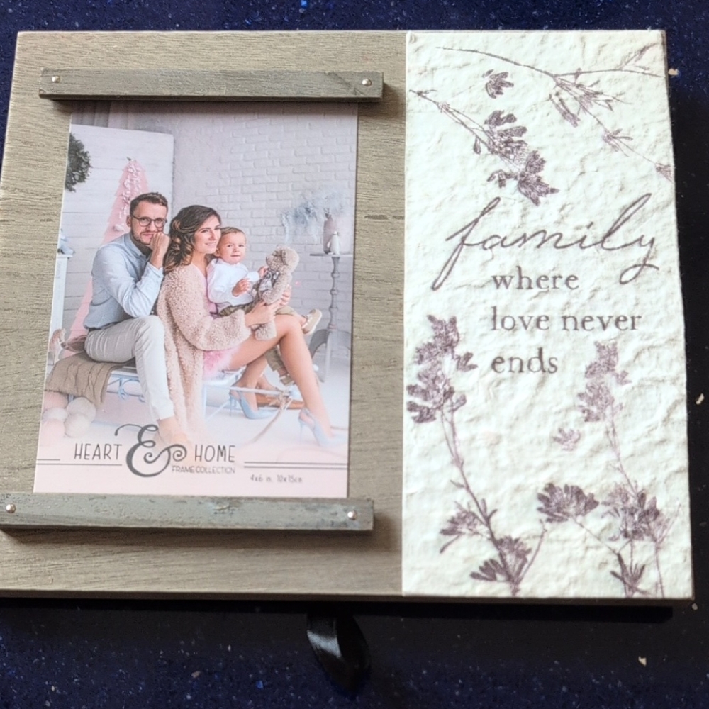 A New Picture Frame.  FAMILY WHERE LOVE NEVER ENDS. holds A 4x6 Picture